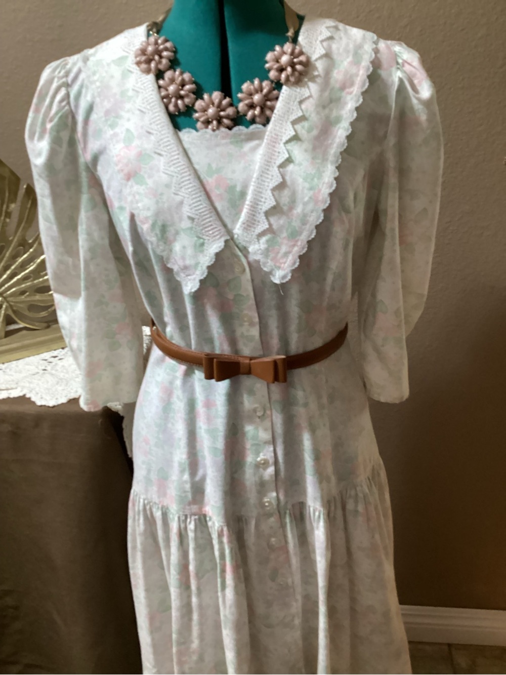 EBER Maxi Dress in Soft Sage and baby pink floral patterns